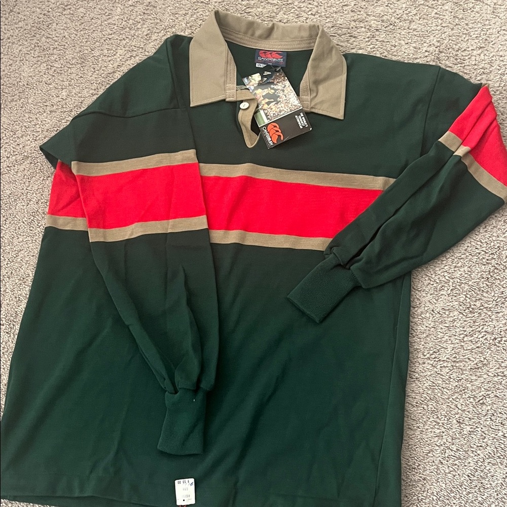 Vintage Canterbury Classic rugby Polo Shirt with Red and Tan Stripes
